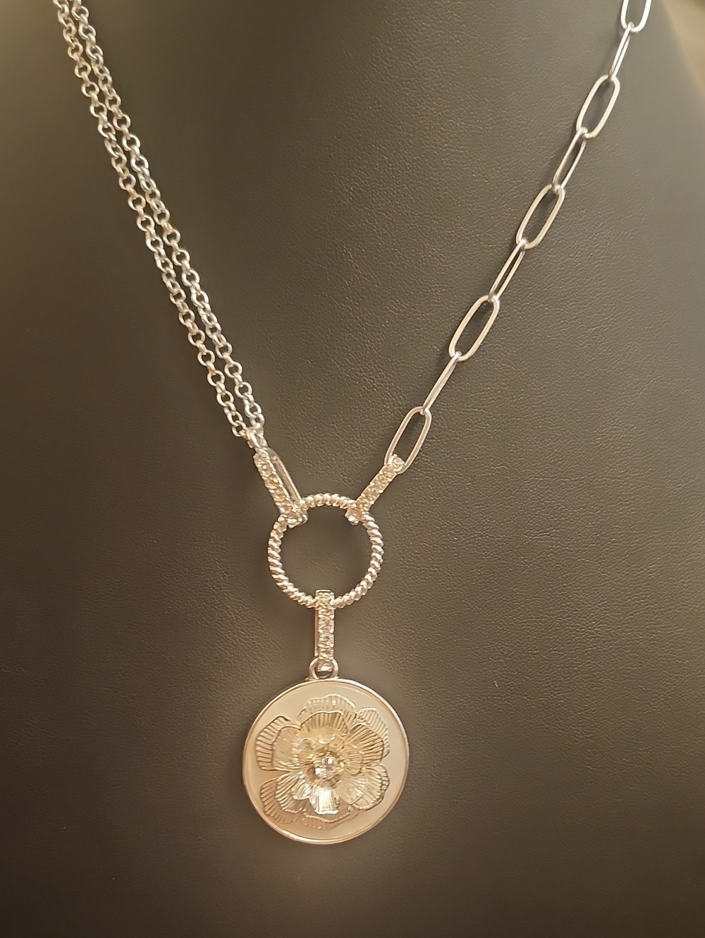 Joan Rivers Gardenia Silver Floral Medallion Pendant Necklace